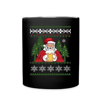 Bier,ugly Christmas,Weihnachten,Geschenk - Tasse einfarbig - Schwarz - Vorne