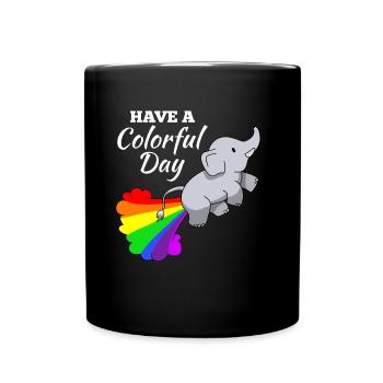 Elephant joke comic illustration rainbow - Full Colour Mug - black - Front