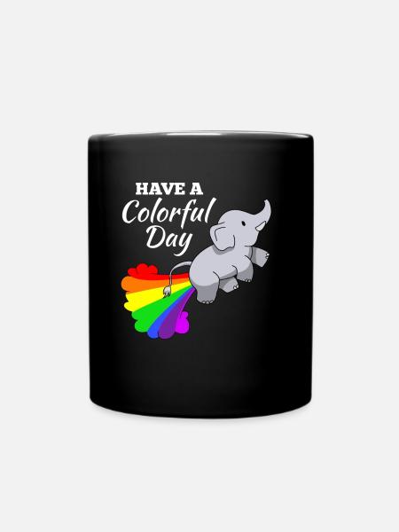Elephant joke comic illustration rainbow - Full Colour Mug - black
