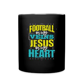 Fußballliebhaber Geschenk Fußball ist in meinen Adern Jesus - Tasse einfarbig - Schwarz - Vorne