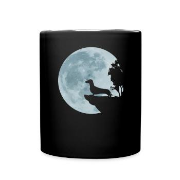 Dackel Teckel Dachshund Jagd Mond Jäger Geschenk - Tasse einfarbig - Schwarz - Vorne