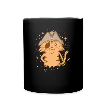 Pirate Cat with Pirate Hat Eye Patch Hook - Full Colour Mug - black - Front