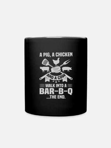 BBQ Humor Gift Pig Chicken Cow Wank into Bar B Q. - Full Colour Mug - black