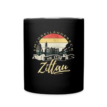 Zittau im Dreiländereck - Tasse einfarbig - Schwarz - Vorne