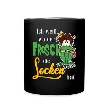 Ich weiß wo der Frosch die Locken hat - Tasse einfarbig - Schwarz - Vorne