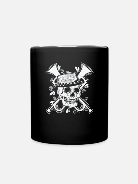 Ska Skull with Hat Trumpet Music Style - Full Colour Mug - black