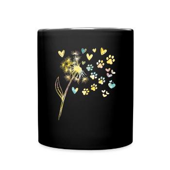 Löwenzahn Hundepfoten Hundeliebhaber - Tasse einfarbig - Schwarz - Vorne