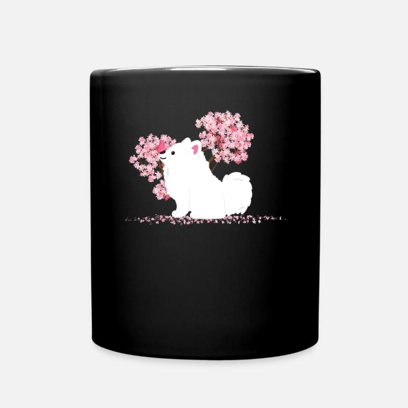 Japanischer Kawaii Sakura - Spitz Hund - Tasse einfarbig - Schwarz