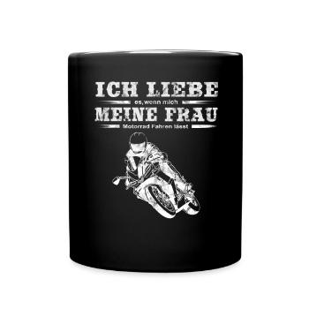 Motorrad Fahren Ich lieb meine Frau Motorradfahrer - Tasse einfarbig - Schwarz - Vorne