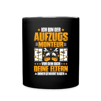 Aufzugsmonteur Aufzugsmechaniker Elevator Mechanic - Tasse einfarbig - Schwarz - Vorne