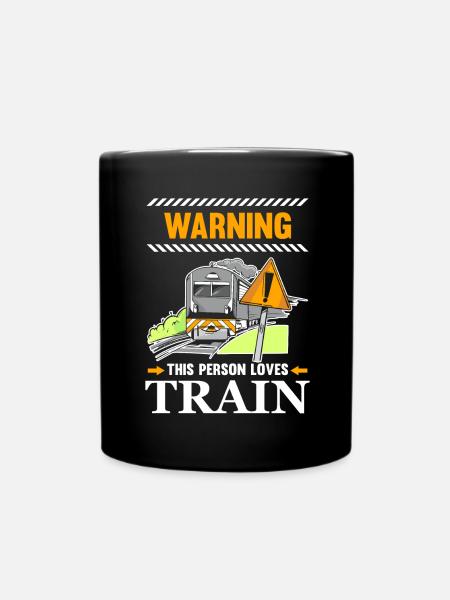Warning This person loves trains steam locomotives - Full Colour Mug - black