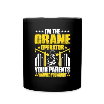 Kranführer Kranfahrer Kran Crane Operator - Tasse einfarbig - Schwarz - Vorne