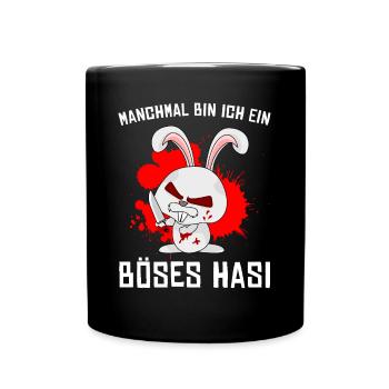 Böses Hasi mit bösem Hasen Psychopath - Tasse einfarbig - Schwarz - Vorne