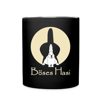 Böses Hasi mit bösem Mittelfinger Hasen - Tasse einfarbig - Schwarz - Vorne