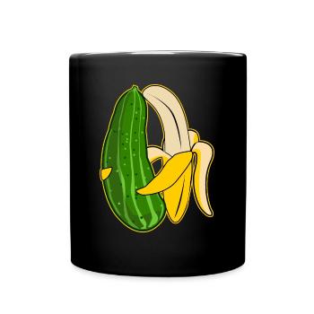Banane und Gurke in Umarmung - Tasse einfarbig - Schwarz - Vorne