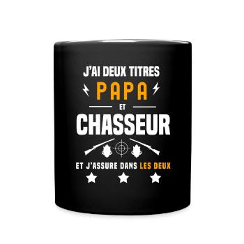 j'ai deux titres papa et chasseur sanglier chasse - Mug uni - noir - Devant