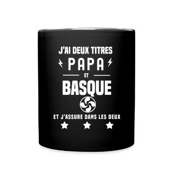 j'ai deux titres papa basque lauburu croix basque - Mug uni - noir - Devant