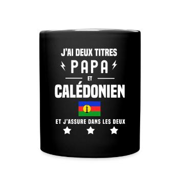 j'ai deux titres papa et Calédonien drapeau - Mug uni - noir - Devant
