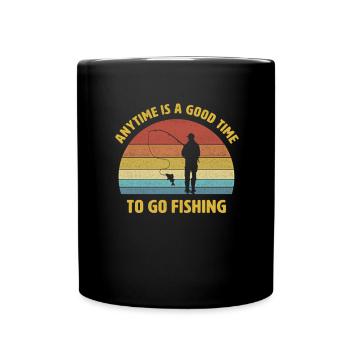Jederzeit ist eine gute Zeit zum Angeln Spruch - Tasse einfarbig - Schwarz - Vorne