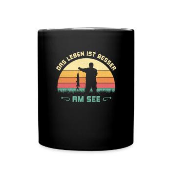 Das Leben ist besser am See Angler Fischerspruch - Tasse einfarbig - Schwarz - Vorne
