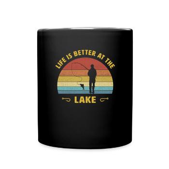 Das Leben ist besser am See Angler Fischerspruch - Tasse einfarbig - Schwarz - Vorne