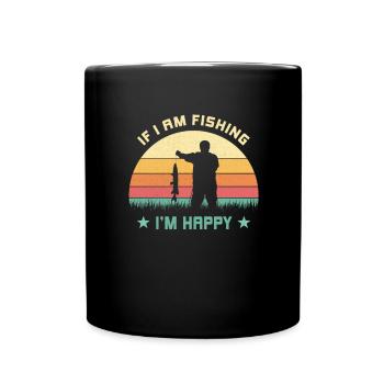 Wenn ich fische, bin ich glücklich Angler spruch - Tasse einfarbig - Schwarz - Vorne