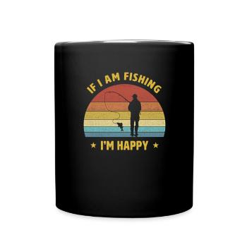 Wenn ich fische, bin ich glücklich Angler spruch - Tasse einfarbig - Schwarz - Vorne