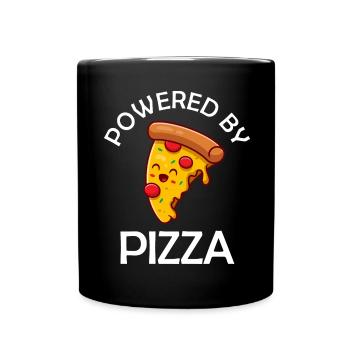 Powered By Pizza Lustiger Pizza Spruch - Tasse einfarbig - Schwarz - Vorne