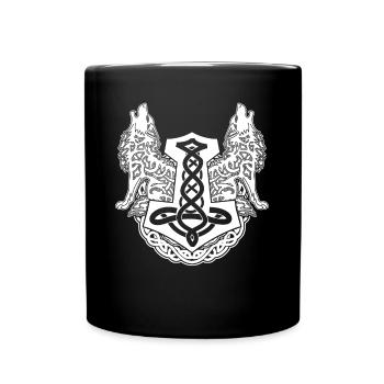 Wolf Odin's Wolves Odhin Viking Hammer - Full Colour Mug - black - Front