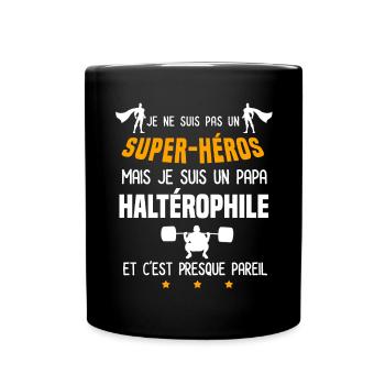 papa haltérophile super héros père haltérophilie - Mug uni - noir - Devant