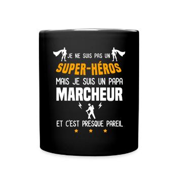 papa marcheur super héros père marche - Mug uni - noir - Devant