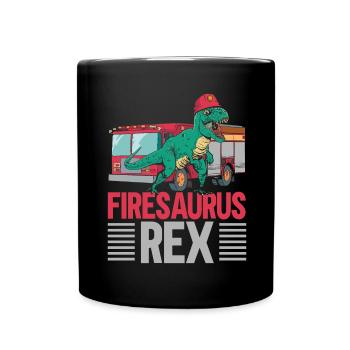Firesaurus Rex Firefighter Fireman Dinosau - Full Colour Mug - black - Front