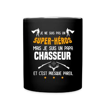 papa chasseur cerf super héros papa chasse - Mug uni - noir - Devant