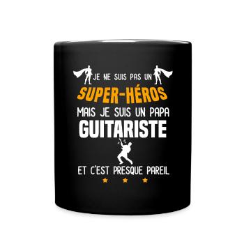 papa guitariste super héros papa guitare - Mug uni - noir - Devant