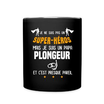 papa plongeur tuba super héros papa plongée - Mug uni - noir - Devant