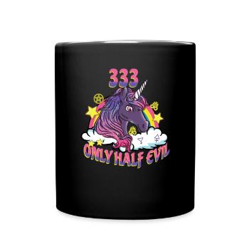 333 Only Half Evil I Satanic Vaporwave Unicorn - Full Colour Mug - black - Front