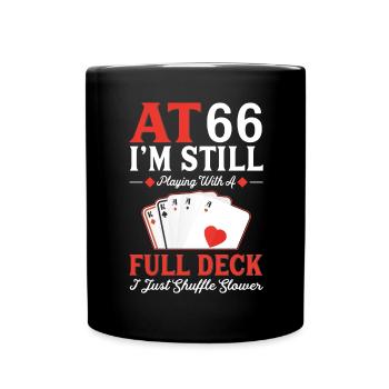 Deckkarten Spielen – 66. Geburtstag - Tasse einfarbig - Schwarz - Vorne