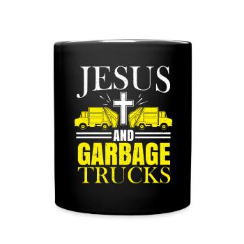 Jesus and garbage truck garbage collector recycling - Full Colour Mug - black - Front
