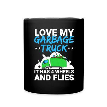 Love my garbage truck garbage collector recycling - Full Colour Mug - black - Front