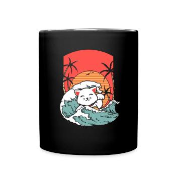 Cat Surfer Palm Vacation Island Summer Hawaii - Full Colour Mug - black - Front