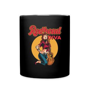 Redhead Diva Bass Guitar Player Ginger Girl Inked - Full Colour Mug - black - Front