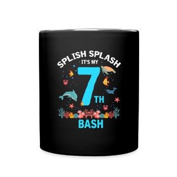 Marine Biology Birthday Party 7 Years Seven - Full Colour Mug - black - Front