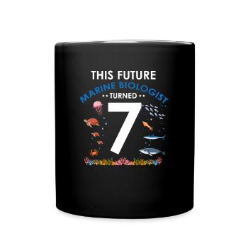 Marine Biology Birthday Party 7 Years Seven - Full Colour Mug - black - Front