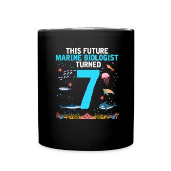 Marine Biology Birthday Party 7 Years Seven - Full Colour Mug - black - Front
