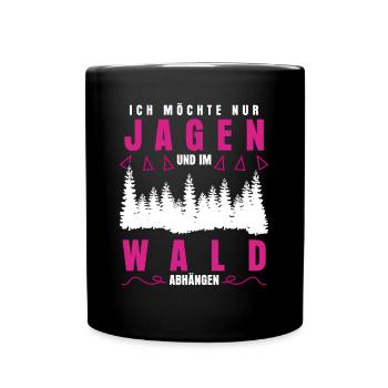 Jägerin Jagd Jagen Keiler Jäger - Tasse einfarbig - Schwarz - Vorne