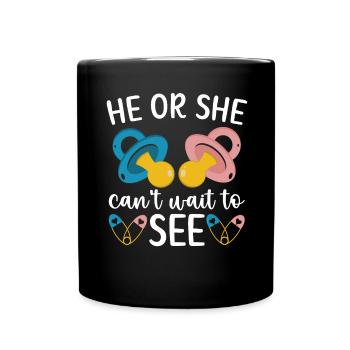 Er oder Sie kann nicht warten, um Baby-Ankündigung - Tasse einfarbig - Schwarz - Vorne