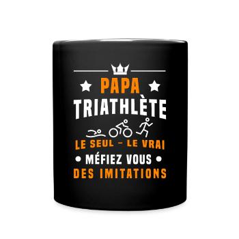 papa triathlète méfiez vous imitations triathlon - Mug uni - noir - Devant
