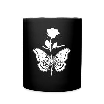 Moth Rose Occult Motte Mystical Goth - Full Colour Mug - black - Front
