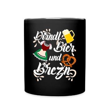 Dirndl Bier und Brezn - Tasse einfarbig - Schwarz - Vorne