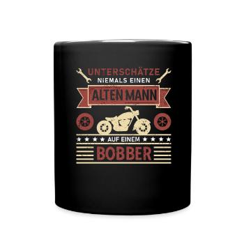 Unterschätze Alten Mann Bobber Biker Motorrad Opa - Tasse einfarbig - Schwarz - Vorne
